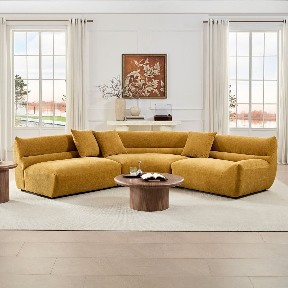 English Elm Modular Cloud Sectional Three Piece Curved Sofa with Polyester Upholstery for Living Room W2582S00203