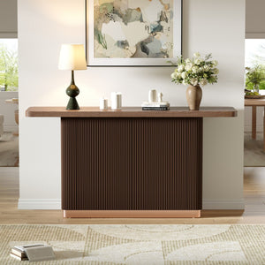 English Elm Console Table with Ash Veneer Top Fluted Pedestal Base and Metal Accents for Entryway N760P359389D