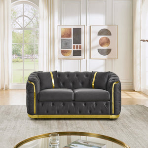 English Elm 62.6 Inch Chesterfield Velvet Loveseat with Gold Steel Trim Button Tufted Luxury Seating Gray W1191S00091