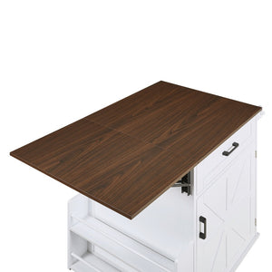 English Elm K&k Farmhouse Rolling Kitchen Cart with Drop Leaf Drawer Open Rack Lockable Wheels White N707P404539W