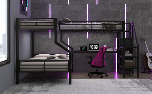 English Elm Twin Over Full L-shaped Bunk Bed with Wardrobe Desk and Usb Charging Ports N7500004100B
