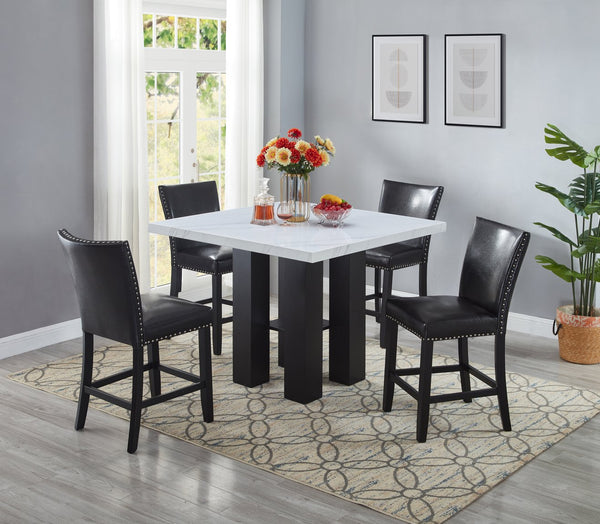 English Elm 2pc Counter Height Upholstered PU Chairs with Chrome Nailhead Trim and Footrest, Stylish Pub Seating Black 43 L x 21.25 W x 15.25 H B011P286893