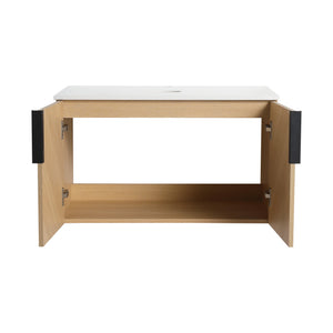 English Elm 30" Wall-Mounted Vanity with Artificial Stone Top, Oak Finish, Soft-Close Doors, Metal Handles, KD-pack W999P373489