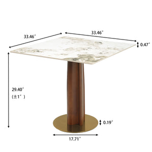 English Elm Modern Square Dining Table: Elegant Sintered Stone With Wooden Legs & Gold Base For Small Spaces W1535S00607