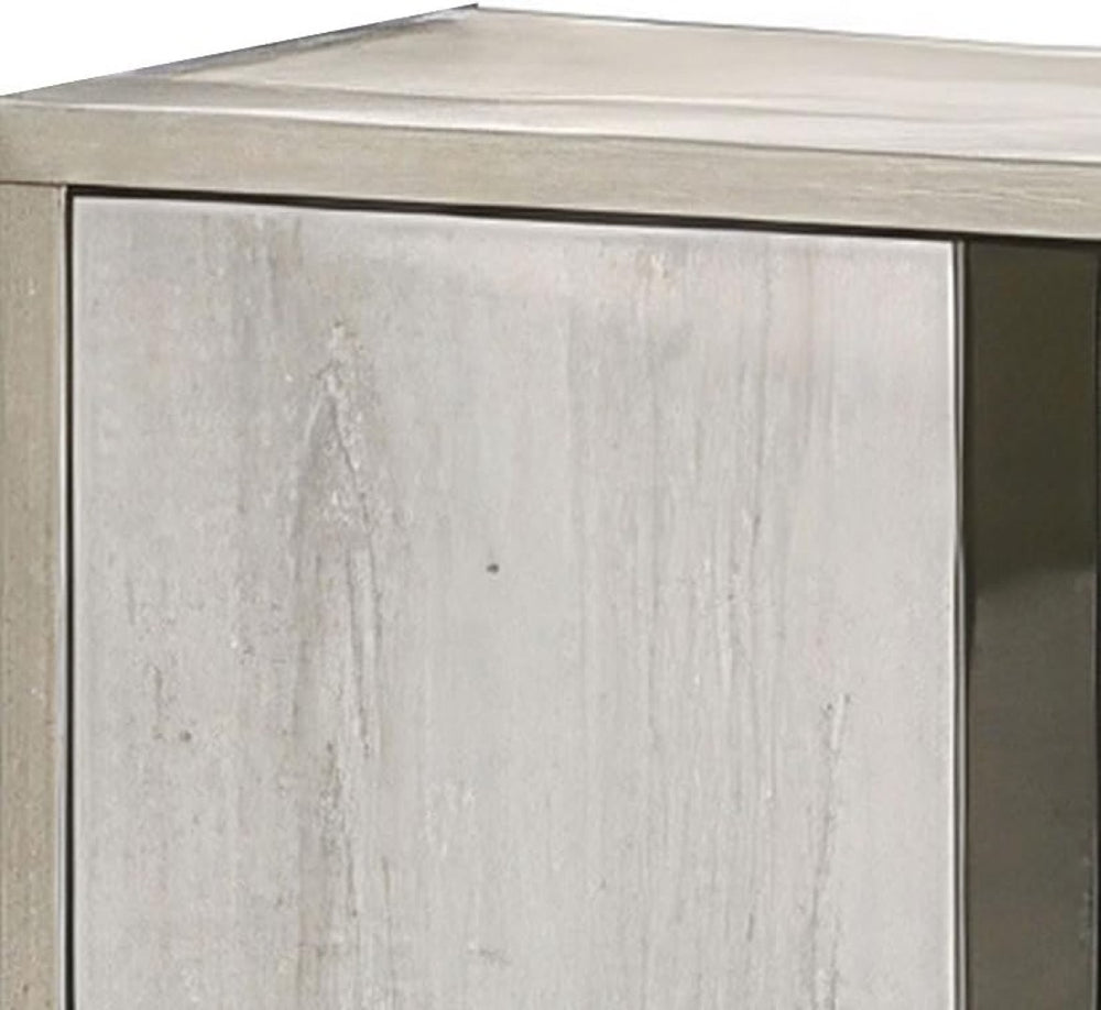 English Elm Contemporary White Wash Nightstand with Dovetail Drawers Chrome Handles Bedroom Storage B2741P435290