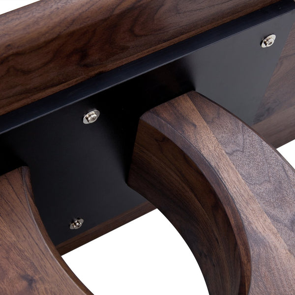 English Elm Modern Walnut MDF Rectangular Coffee Table with Dark Brown Grain Sticker, Silver Trim, Ergonomic Height W1151P230544