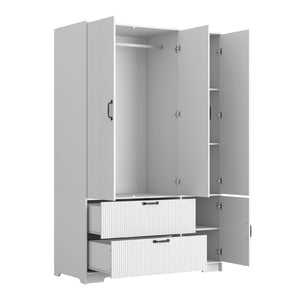 English Elm 8 Drawer Tall Chest Slim Particleboard Build Smooth Gliding Storage for Bedroom Closet White W409S00009