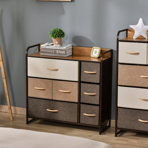 English Elm HOMCOM 7-Drawer Dresser with Steel Frame and Wooden Top, Foldable Fabric Drawers for Organized Living Spaces Brown W2225P229650