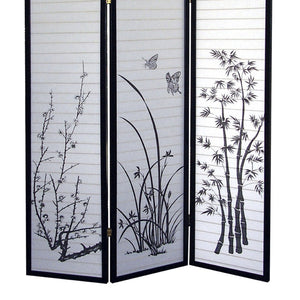 English Elm 70" Tall 3-Panel Folding Screen – Elegant Floral Design, Black Frame, Ideal For Privacy & Decor B072115972