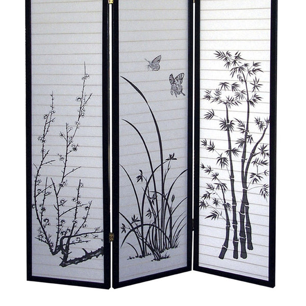 English Elm 70" Tall 3-Panel Folding Screen – Elegant Floral Design, Black Frame, Ideal For Privacy & Decor B072115972
