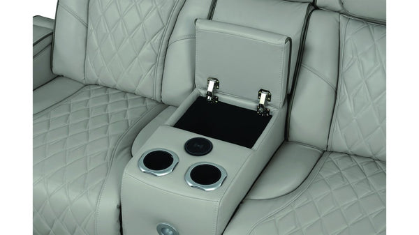 English Elm Fortuner 2PC Living Room Set with Power Recline, LED Lighting, Massage, Bluetooth Speakers, USB Charging Grey B009S01497