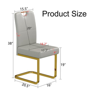 English Elm Modern Cantilever Gold Frame Pu Leather Dining Chairs Glam Set of Four Gray W3875P372988