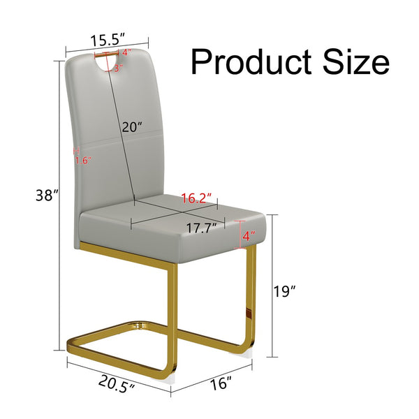 English Elm Modern Cantilever Gold Frame Pu Leather Dining Chairs Glam Set of Four Gray W3875P372988