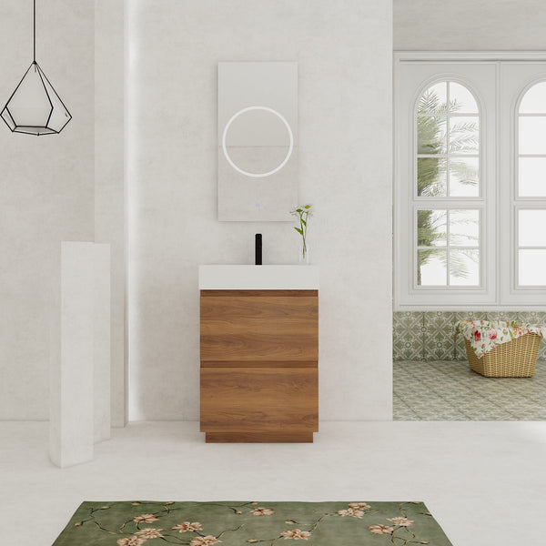 English Elm 24" Modern Bathroom Vanity with Single Undermount Sink, Engineered Wood, Waterproof Finish, 2 Drawers and Pre-Drilled Faucet Hole Brown W1972S00006