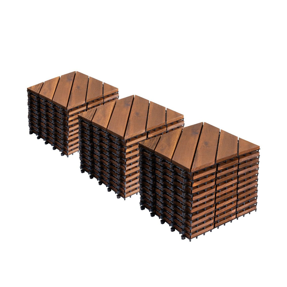 English Elm 27 Piece Acacia Hardwood Interlocking Patio Tiles Snap Together Outdoor Decking W2391P429280