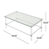 Christopher Knight Home® - Noble House - Bayla Modern Tempered Glass Rectangular Coffee Table with Acrylic and Iron Accents