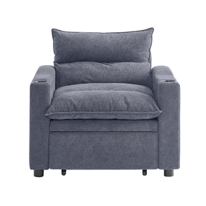 English Elm Sleeper 3-in-1 Convertible Sofa Chair Bed with Lychee Velvet, Adjustable Recline & Cup Holder Grey W1117P265779