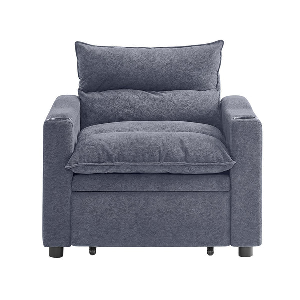 English Elm Sleeper 3-in-1 Convertible Sofa Chair Bed with Lychee Velvet, Adjustable Recline & Cup Holder Grey W1117P265779