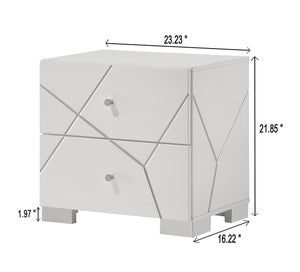 English Elm 1pc Nightstand with Two Drawers and Beveled Mirror Accents, Solid Wood Construction, Chic Storage White 26.5 L x 19.5 W x 24 H B2741P323487