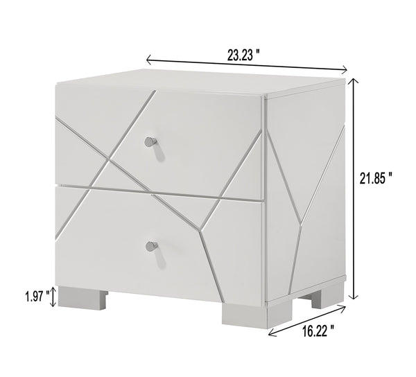 English Elm 1pc Nightstand with Two Drawers and Beveled Mirror Accents, Solid Wood Construction, Chic Storage White 26.5 L x 19.5 W x 24 H B2741P323487
