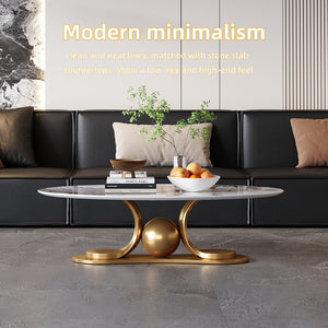English Elm Gold Pedestal Coffee Table with Sintered Stone Marble Top for Modern Living Rooms W3985S00019