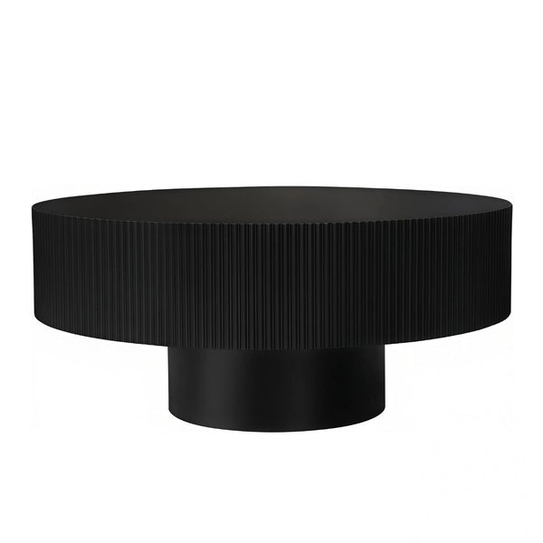 English Elm Round Fluted Pedestal Coffee Table Mid Century Mdf Base for Compact Living Spaces W3204P390987