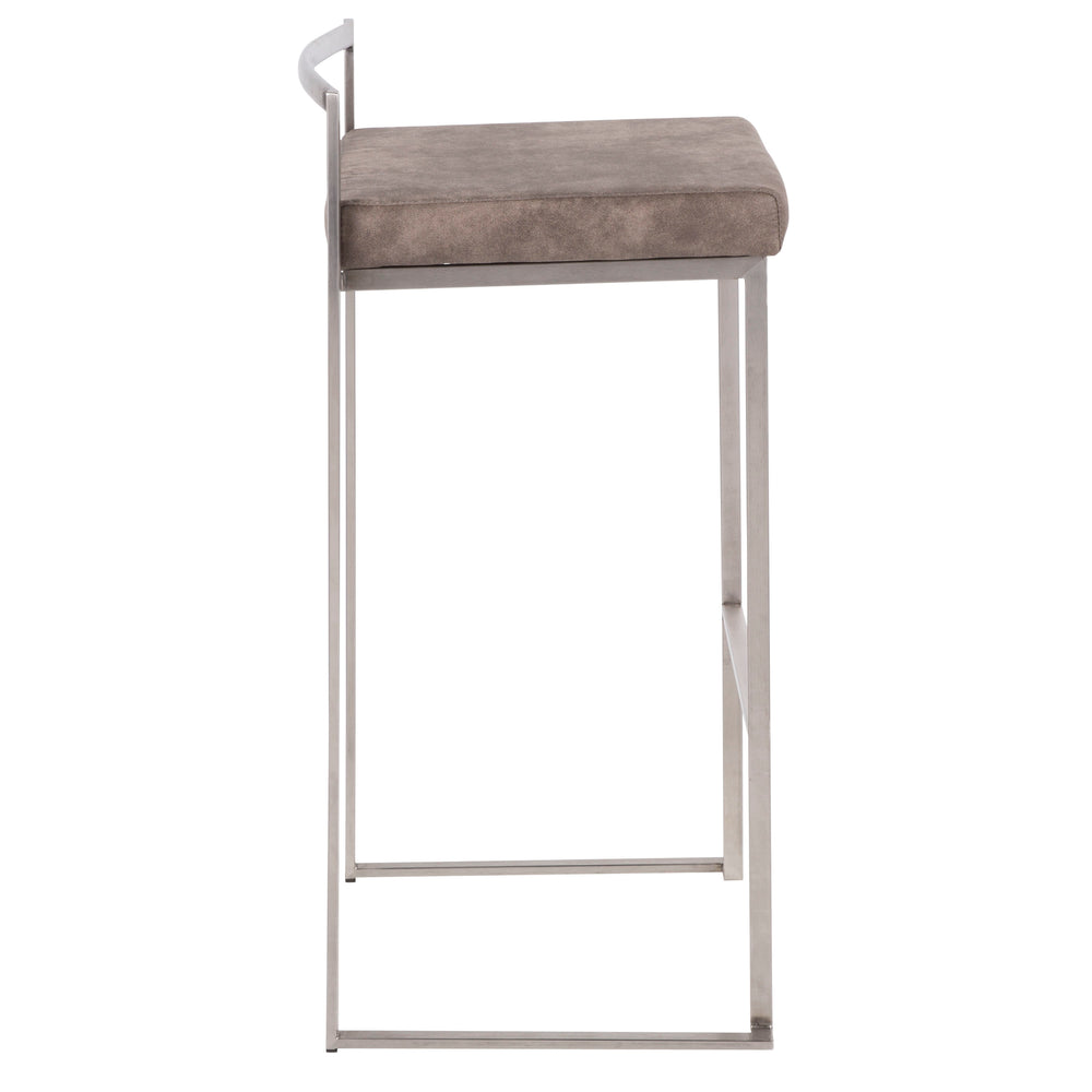 English Elm Fuji Contemporary Stackable Barstool Set Of 2 – Stylish Stainless Steel Frame & Stone Cowboy Fabric Cushions B202P222168