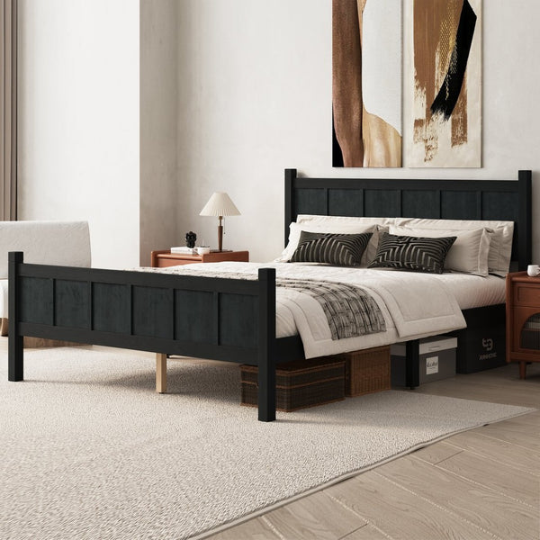 English Elm Queen Platform Bed Shaker Farmhouse Style with Vertical Slat Headboard and Wood Grain Finish Black N733P422480E