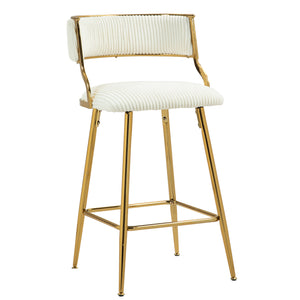 English Elm (SET of 2) 26" Counter Bar Stools Corduroy Beige with Backrest, Gold Chrome Base & Footrest, Plush Seat W2215P195291