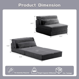 English Elm Compression Mahjong Sofa Bed - Stylish Modular Floor Seating, Soft Fleece, No Assembly, Dark Grey W3723P377151
