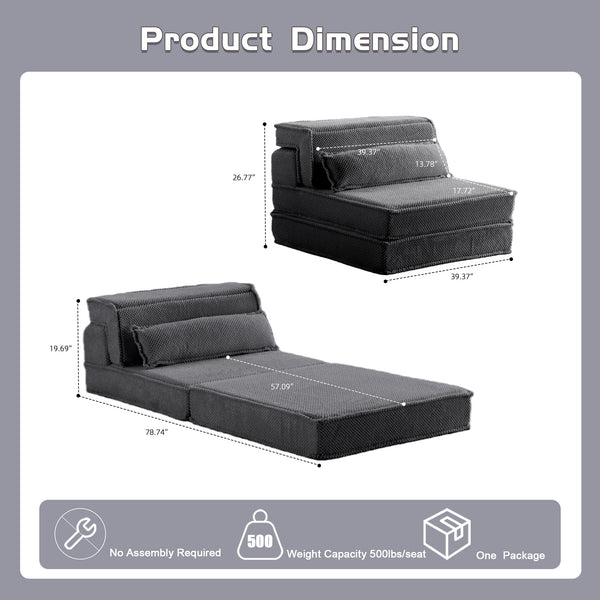 English Elm Compression Mahjong Sofa Bed - Stylish Modular Floor Seating, Soft Fleece, No Assembly, Dark Grey W3723P377151