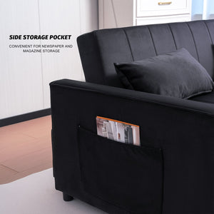 English Elm Sleeper Velvet Pull-Out Sofa Bed with Adjustable 3-Position Backrest, Storage Pockets & 2 Pillows for Small Spaces W3138P281569