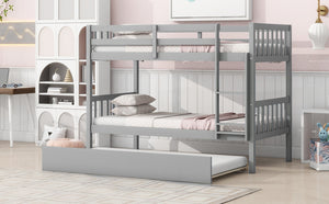 English Elm Twin Over Twin Bunk Bed With Trundle - Stylish Grey Rubberwood, Convertible, Safe & Space-Saving! W504S00156-GIGA