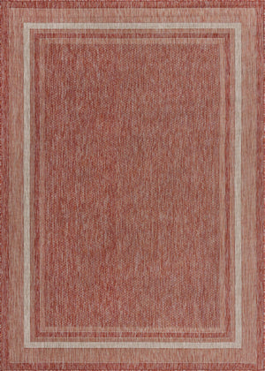 Unique Loom Outdoor Border Soft Border Machine Made Border Rug Rust Red, Ivory 7' 1" x 10' 0"
