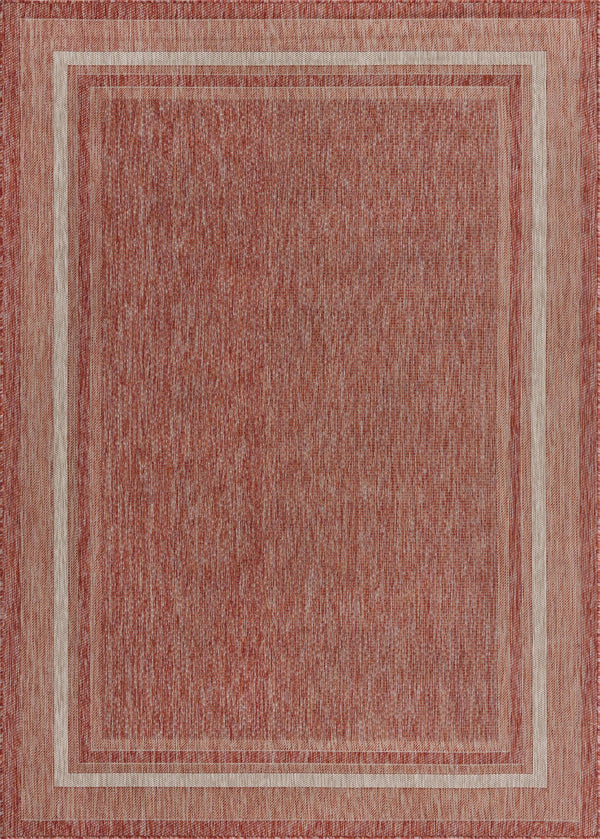 Unique Loom Outdoor Border Soft Border Machine Made Border Rug Rust Red, Ivory 7' 1" x 10' 0"