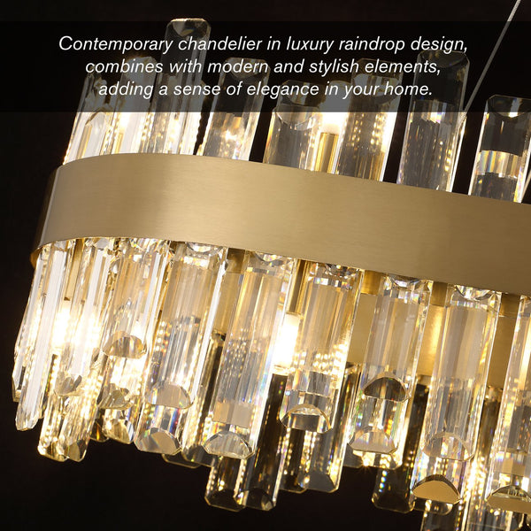 English Elm 36-Inch Modern Luxury Gold Crystal Chandelier with 24 Lights, Adjustable Height, Brass Frame, Elegant Centerpiece W2869P218651