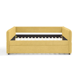 English Elm Full Size Boucle Daybed with Pop up Trundle Tufted Upholstered Sofa Sleeping Yellow W1413S00177