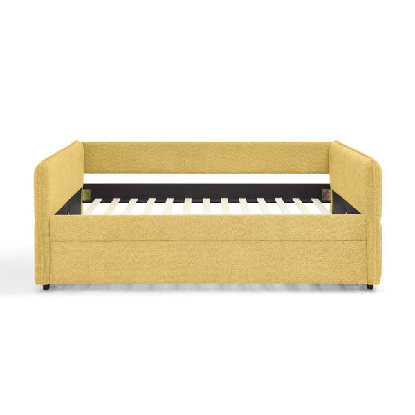 English Elm Full Size Boucle Daybed with Pop up Trundle Tufted Upholstered Sofa Sleeping Yellow W1413S00177