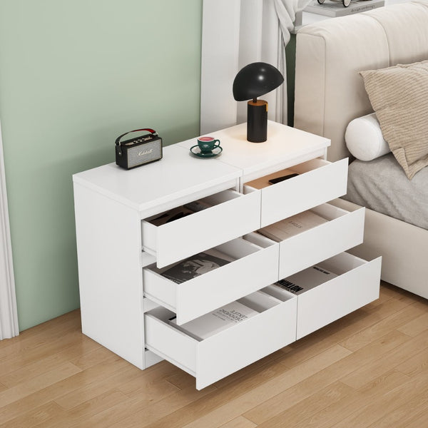 English Elm 19.7-inch Matte Finish 3 Drawer Nightstand Set of 2 Handle Free Modern Bedroom Storage White W3151S00079