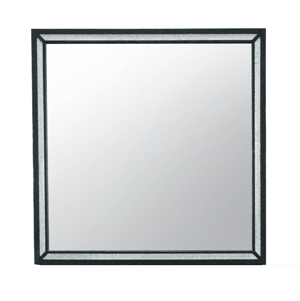 English Elm CARLOS Black Mirror — Large Modern Solid Wood Frame with Glam Accents, Black Finish, Statement Piece B201P215911