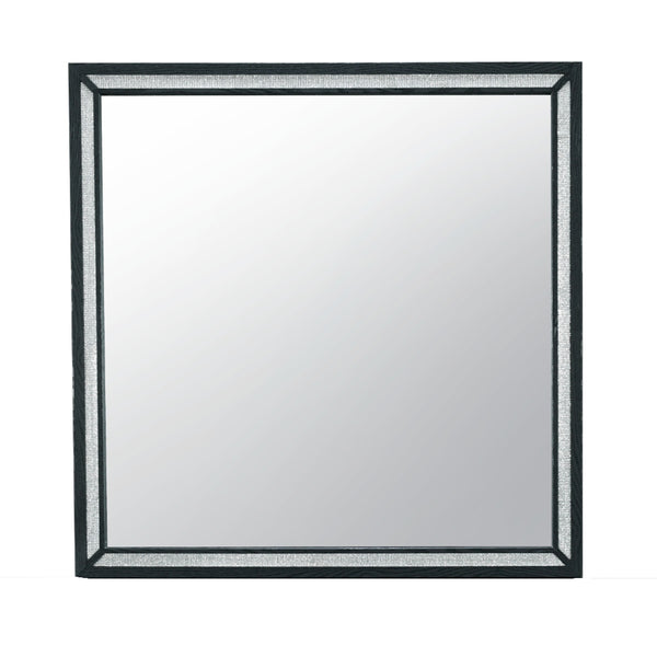 English Elm CARLOS Black Mirror — Large Modern Solid Wood Frame with Glam Accents, Black Finish, Statement Piece B201P215911