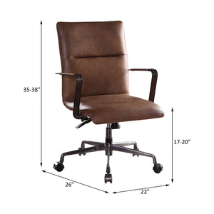 English Elm Indra Vintage Chocolate Top Grain Leather Executive Office Chair with 360° Swivel, Pneumatic Lift, Tufted High Backrest B2726P333498
