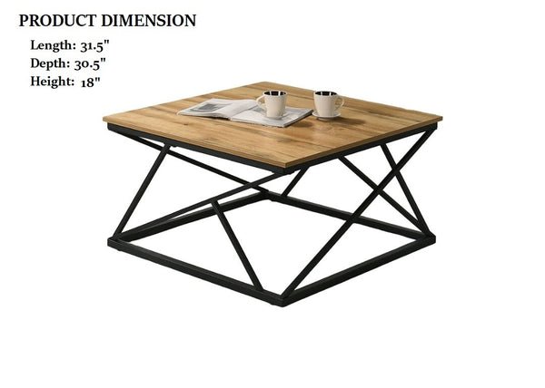 English Elm Rustic 3pc Table Set with Wrought Metal Abstract Side Panels Engineered Wood Tops Durable Charm Black,Natural 38 L x 35 W x 5 H B2741P391811