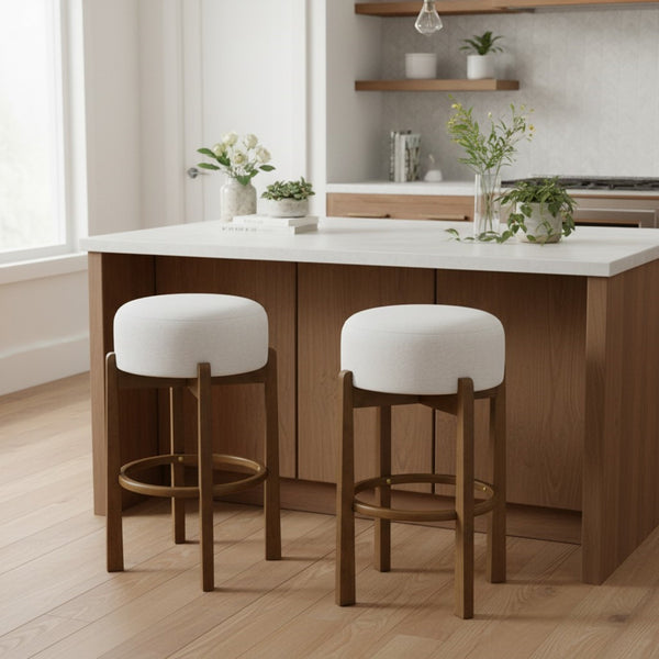 English Elm Christopher Knight Home® - Vera Set Of 2 Wooden Barstools With Ivory Upholstery & Dark Walnut Finish For Stylish Comfort N775P333869D