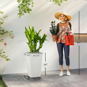English Elm Plants Box Set of 3 Tall Rattan Style Outdoor Tapered Pots for Patio Decor White T3971P476027