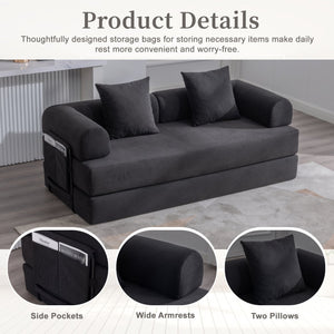 English Elm UNITED modular foldable sofa with metal frame, corduroy upholstery, side pocket & quick assembly convenience Black W1568P374081