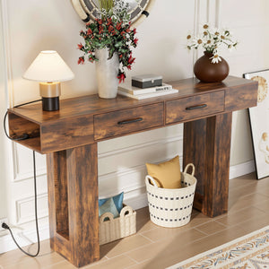 English Elm 63-Inch Farmhouse Console Table — 63" Long Sturdy Engineered MDF Entryway Sofa Hallway Display Surface Reddish Brown W1550P317447