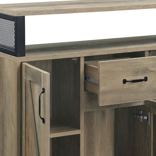 English Elm Rustic Oak Server Cabinet with 3 Barn Doors, Adjustable Shelves, Drawer & Top Shelf Storage for Dining Room (39.5"W) B062P185675
