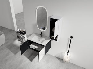 English Elm 30" Wall-Mounted Bathroom Vanity Set With Ceramic Sink, Soft-Close Doors & Ample Storage Solution W999S00331