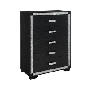 English Elm Soulmarie Glitter Chest with Spacious Drawers and Curved Legs in Solid Wood and MDF, Sturdy Build Charcoal 37.99 L x 20.28 W x 50 H B201P410792